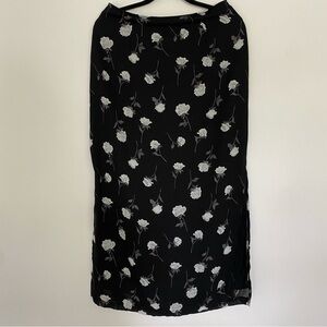 VINTAGE Black and White Floral Midi Skirt